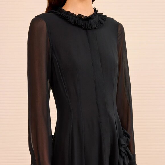 NEW Ulla Johnson Rhea Shirt Maxi Dress with Ruffle Skirt Black Noir Silk Sz4/6/8 - Picture 2 of 8